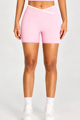 Women's Athletic Cross-Waist Color Block Biker Shorts