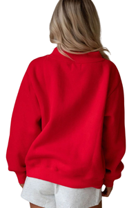 Women Fall V Stitch Drop Shoulder Loose Mockneck Sweatshirt