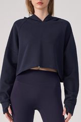 Women's Fall/Winter Drawstring Cropped Finger Cuffs Hoodie