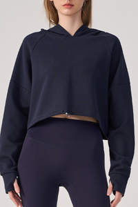 Women's Fall/Winter Drawstring Cropped Finger Cuffs Hoodie