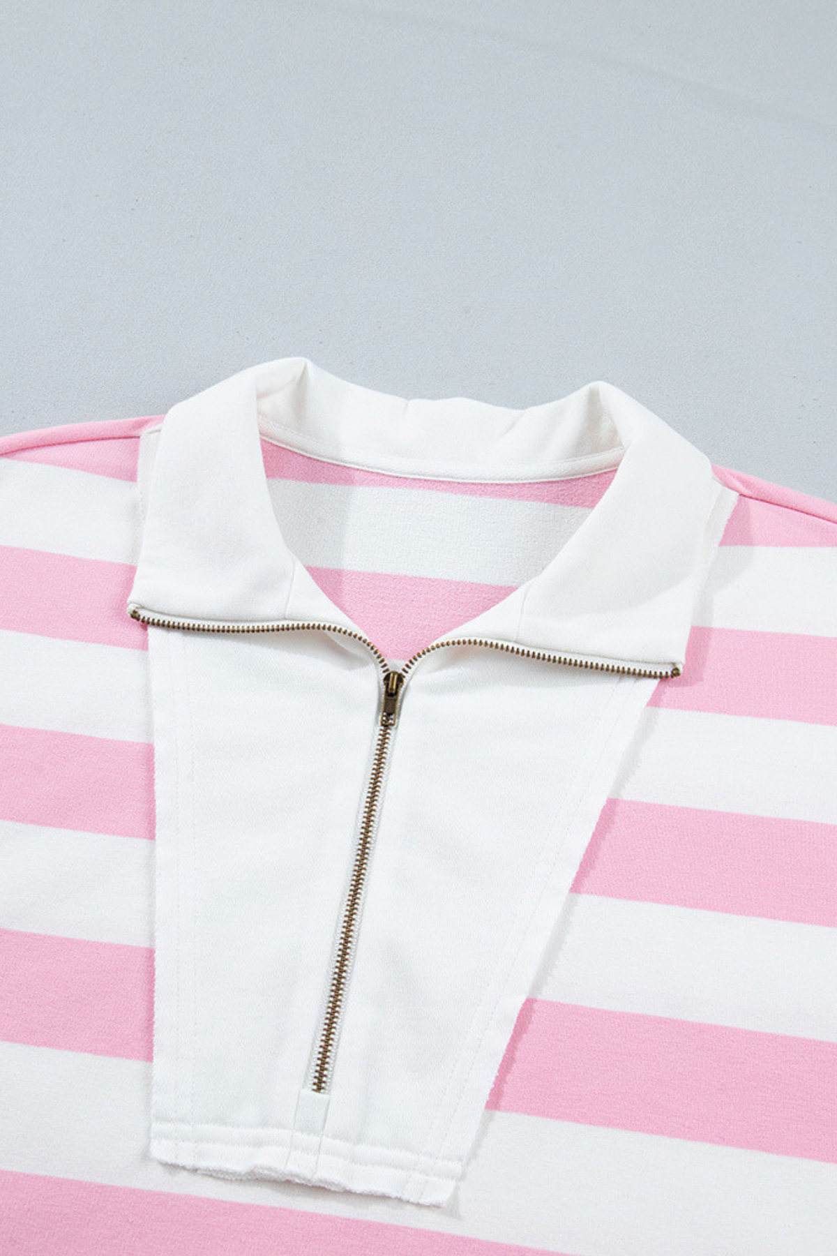 Women's Pink White Striped Half Zip Sweatshirt & Short Sets