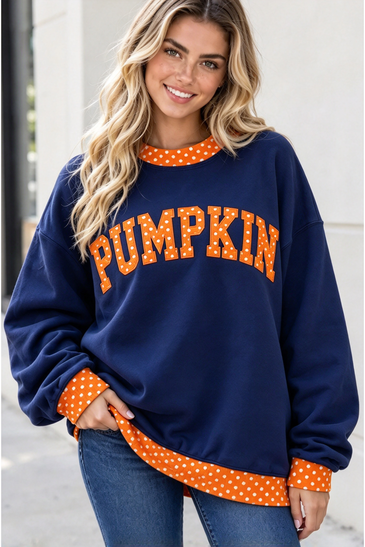 Women's Fall Letter Appliqué Embroidery Mockneck Sweatshirt