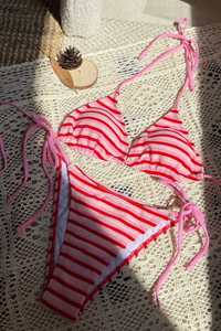 Women's Summer Colorful Striped Halter Neck Dopamine Bikini
