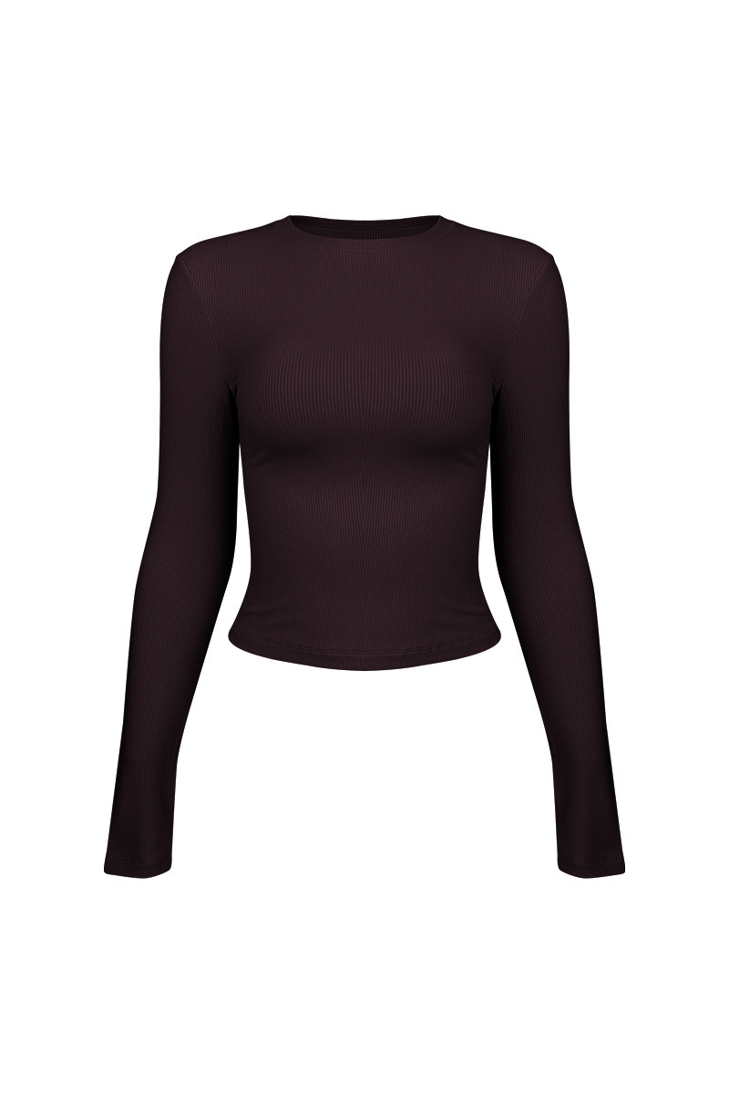 Women's Fall Ribbed Crew Neck Cropped Long Sleeve Top