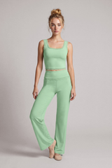 Women's Lace Trim Tank Top And Wide Leg Pants Workout Set