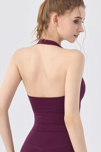 Women's Solid Color Halter Deep V Cropped Yoga Tank Top