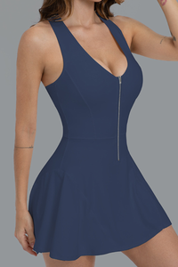 Women's Half Zip Halter Racerback Dress with Built-in Shorts