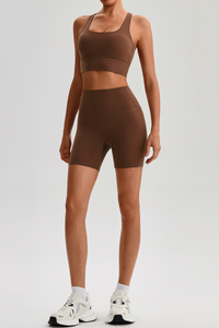 Women's Bare Feel Cross Back Bra &High Waist Shorts Yaga Set
