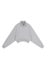 Women's Fall Boutique Style Balloon Sleeves Cropped Mock Neck Sweatshirt