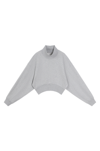 Women's Fall Boutique Style Balloon Sleeves Cropped Mock Neck Sweatshirt