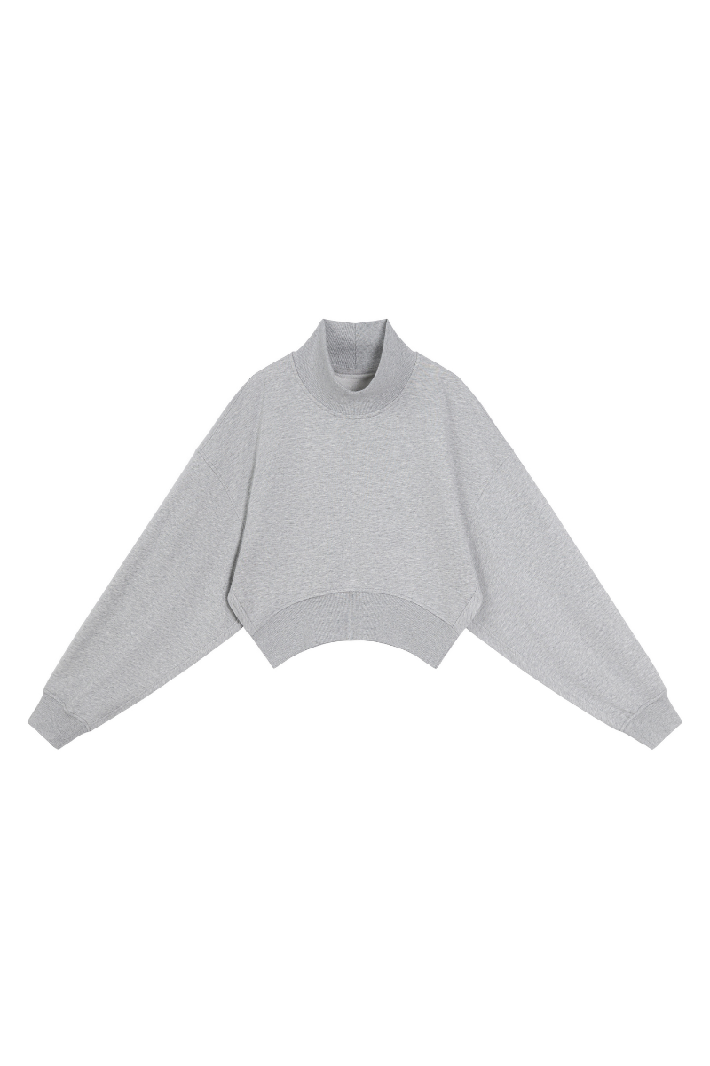 Women's Fall Boutique Style Balloon Sleeves Cropped Mock Neck Sweatshirt