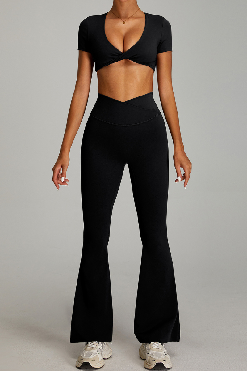 Women's Set:Twist-Front Tank Top And High Waist Flare Pants