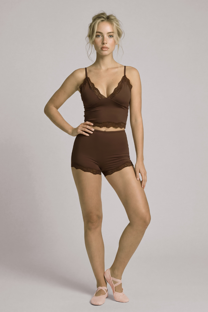 Women's Pilates Lace Trim V-Neck Tank Top And Boyshorts  Set