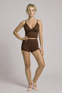Women's Pilates Lace Trim V-Neck Tank Top And Boyshorts  Set
