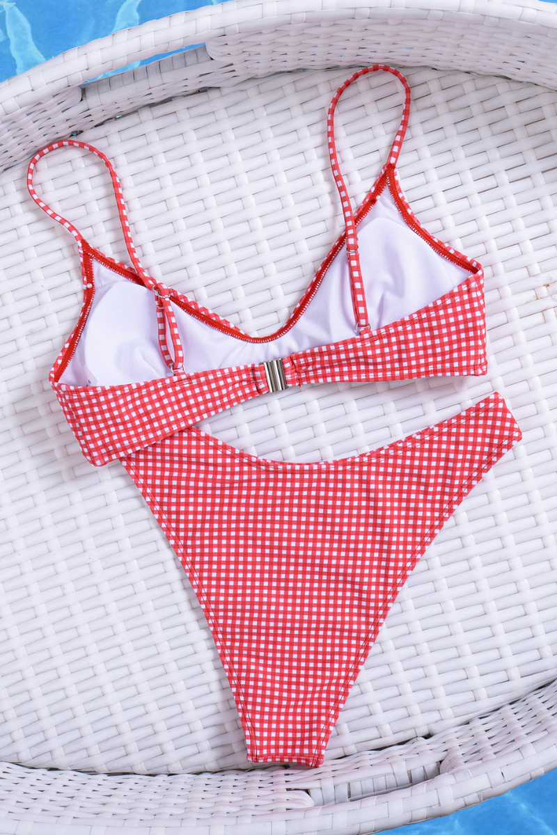 Women's Plaid Print V-Neck Fresh Vacation Bikini