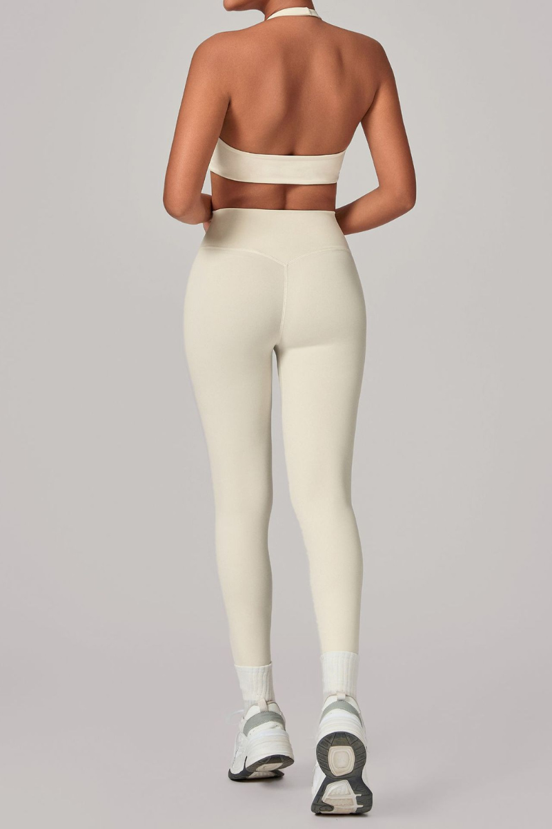 Women's Set:U-neck Halterneck Bra And High-Waist Leggings