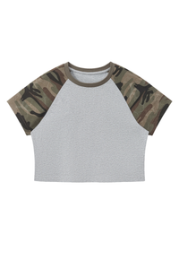 Women's Summer Cotton Camo Raglan Sleeve Cropped Tee