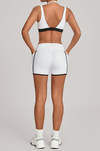 Women's Athletic Set:Halterneck Bra And Side Pockets Shorts