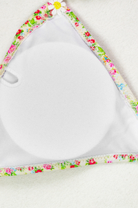 Women's 3D Floral Triangle High Waist Side Tie One Piece Set