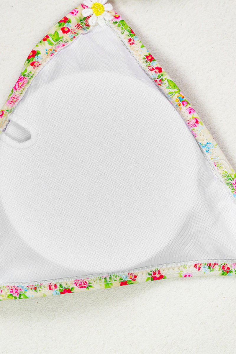 Women's 3D Floral Triangle High Waist Side Tie One Piece Set