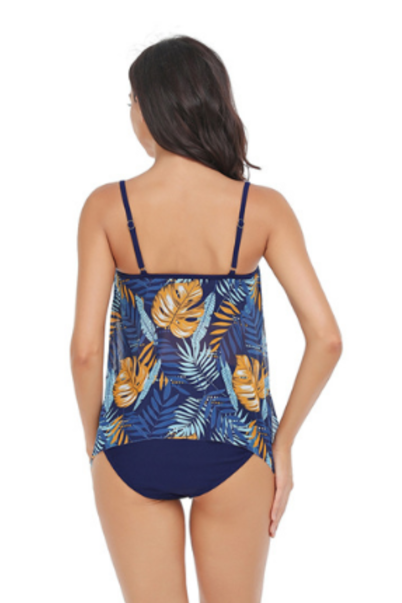 Women's Thin-Strap Floral-Patterned Irregular-Hem Tankini