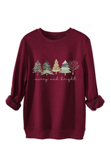 Women's Fall Christmas Tree Print Crew Neck Sweatshirt