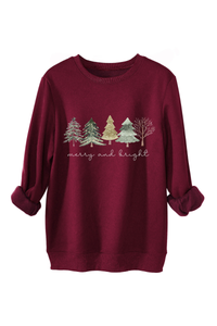 Women's Fall Christmas Tree Print Crew Neck Sweatshirt