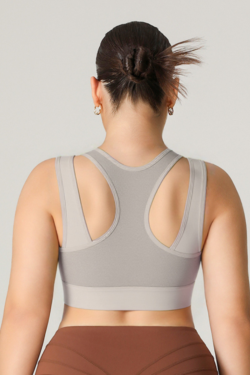 Plus Size Women's Front Zipper Faux Two-Piece Sports Bra