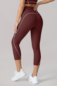 Women's Contrast-Line High-Waist Butt-Lifting Capri Leggings