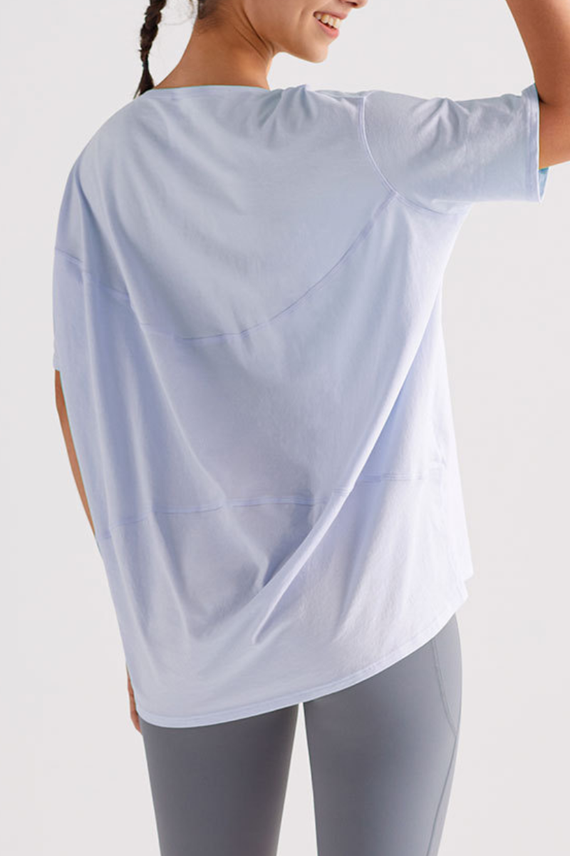 Women's Summer Oversized Boat Neck Solid Sports T-Shirt