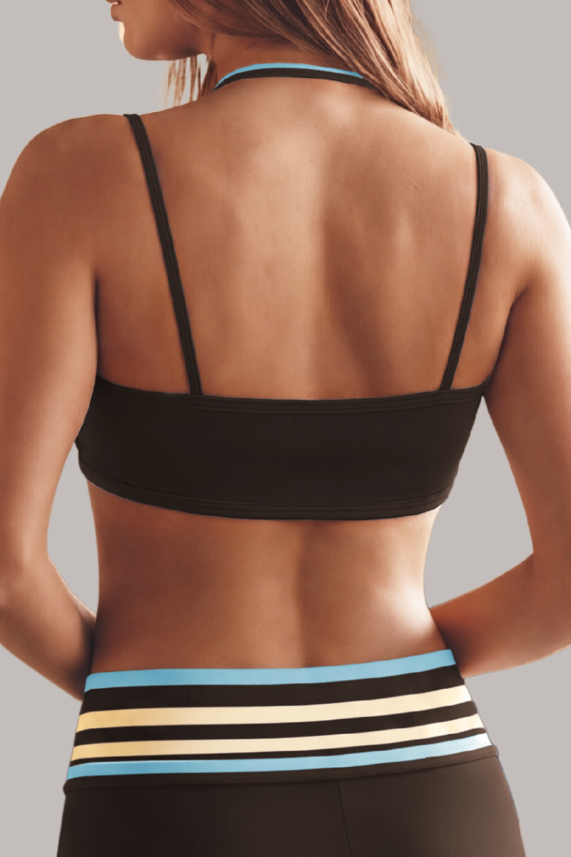 Women's Fake Two‑Piece Color‑Block Halter Sports Yoga Bra