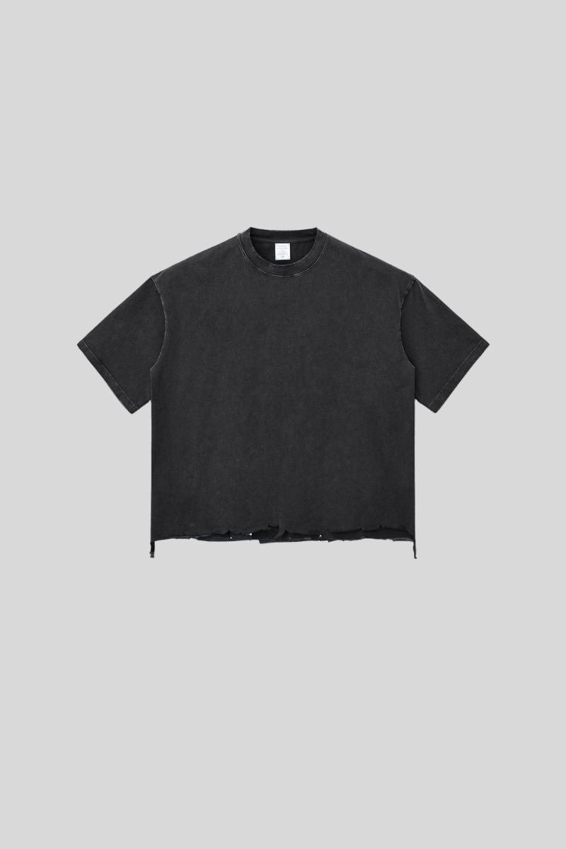 Unisex 350G heavyweight washed boxy-fit T-shirt with raw edges