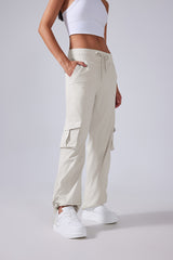 Women Lightweight Quick Dry Multi-Pocket Outdoor Running Sports Fitness Workwear Wide Leg Casual Pants