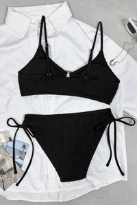 Women's Ribbed Cutout Side Tie Solid Bikini Set