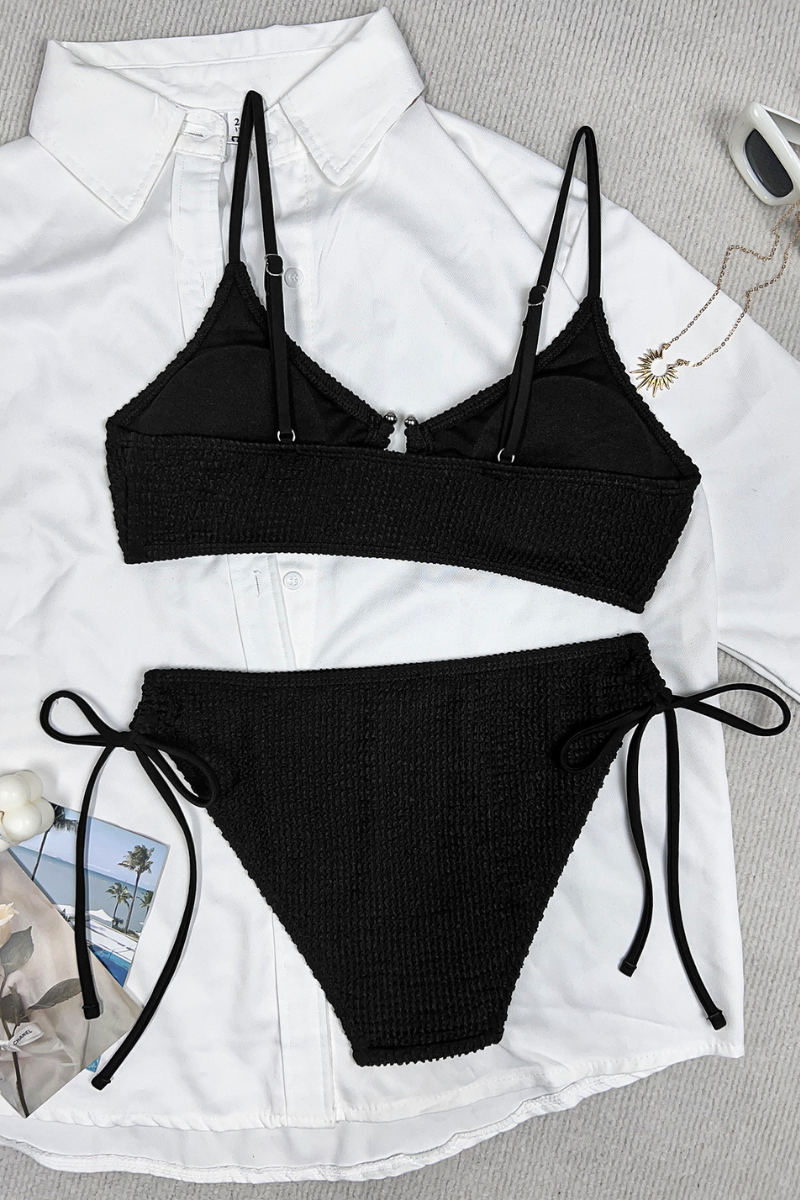Women's Ribbed Cutout Side Tie Solid Bikini Set