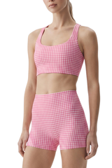 Women's Athletic Plaid Print Y-Back Bra And Shorts Yoga Set