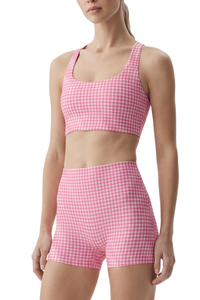 Women's Athletic Plaid Print Y-Back Bra And Shorts Yoga Set