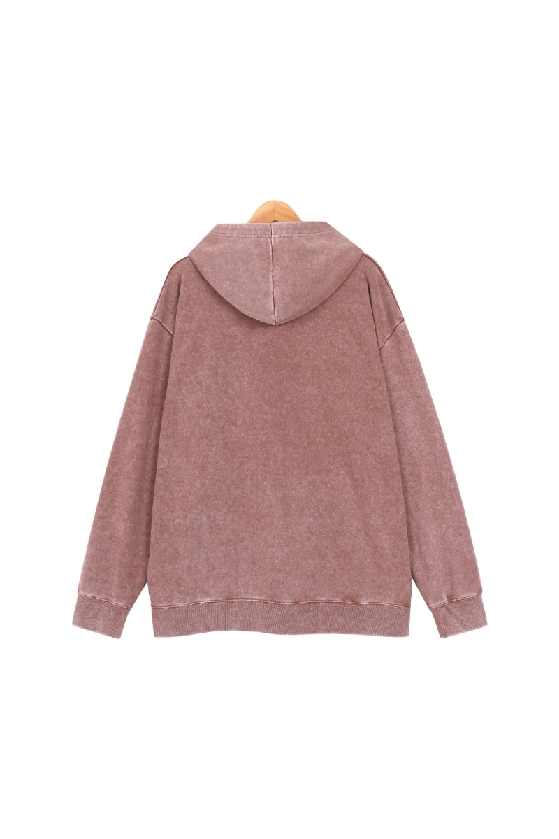 Unisex Fall Washed Vintage Zip-Up Hooded Sports Jacket