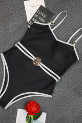 Women's Chain Print V Neck Backless Metal Straps One Piece