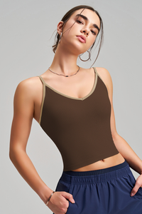 Women's Athletic V-Neck Thin Strap Cropped Color-Block Tank Top