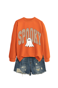 Women's Fall Halloween Plaid Ghost Print Oversize Pullover