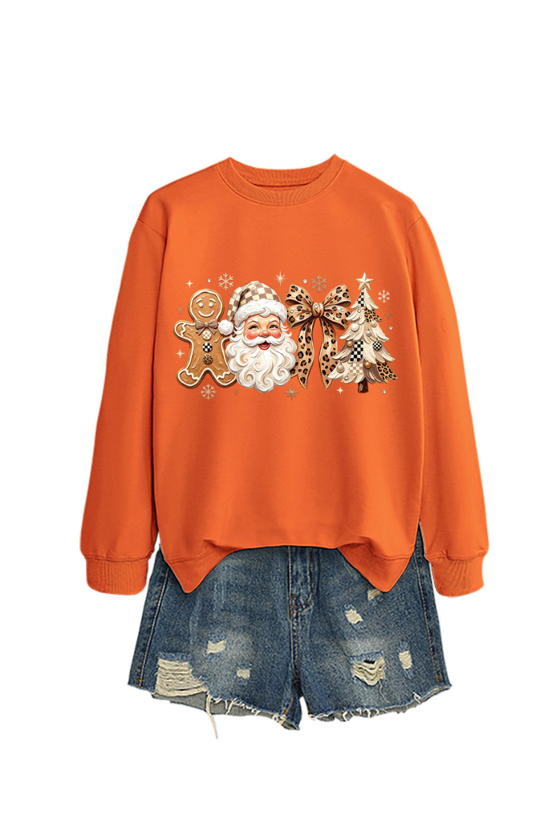 Women's Fall Christmas Santa Bow Printed Multicolor Pullover
