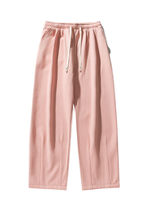 Men's Fall 100% Cotton Washed Drawstring Fleece-Lined Pants