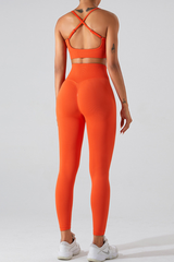 Women's Set:U-neck Cross Back Bra & High Waist Leggings