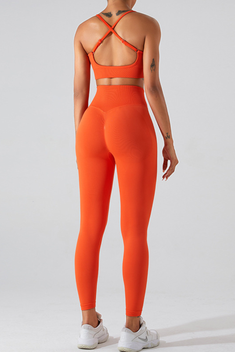 Women's Set:U-neck Cross Back Bra & High Waist Leggings