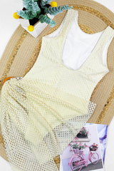 Women's Sexy Solid Mesh Slit Bikini Set with Beach Cover-up