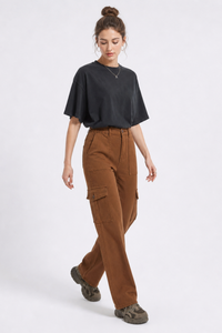 Women's High Waist Multi-Pocket Wide Leg Cargo Jeans