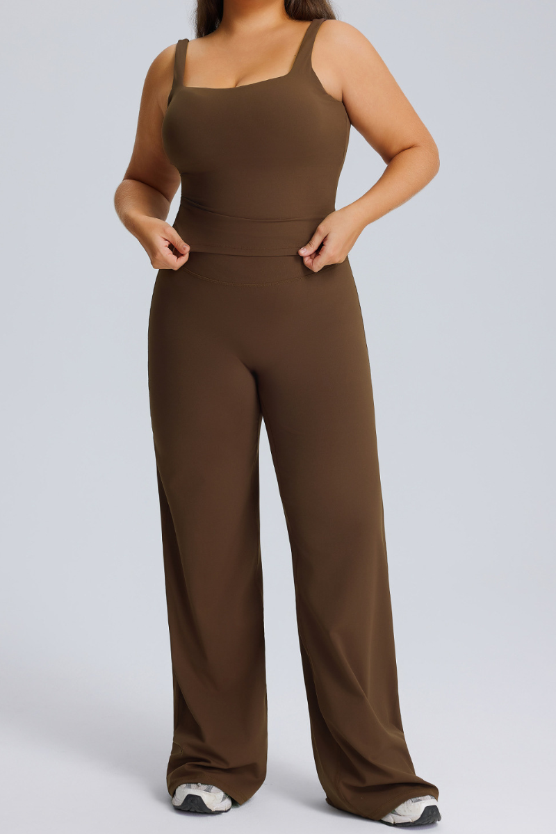 Plus Size Athletic Set :U-neckTank Top & Straight Leg Pants