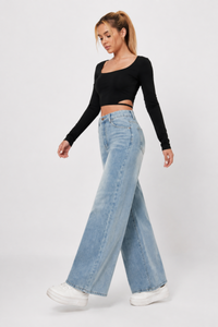 Women's Light Wash Baggy High Waist Wide Leg Jeans