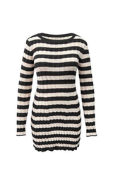 Women's Striped Ribbed Knit  Long Sleeve Bodycon Mini Dress